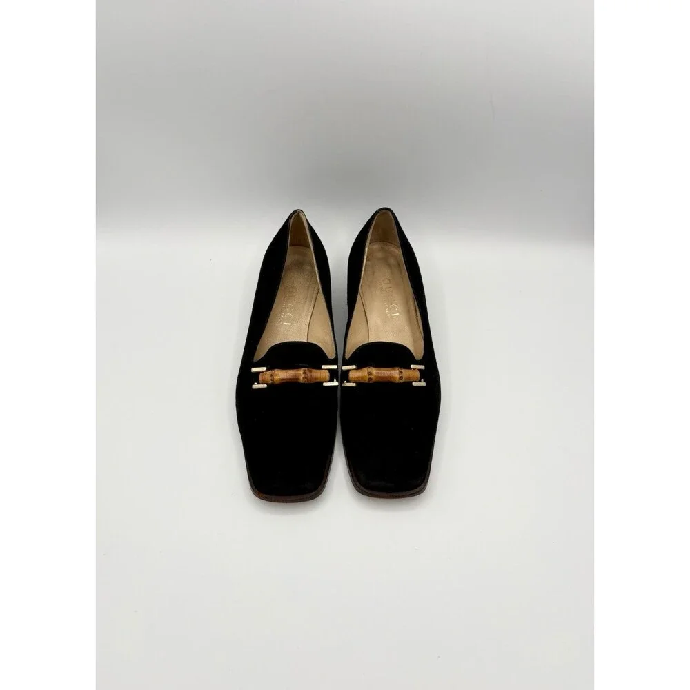 Gucci Black Suede Loafers Bamboo Horse-bit Accent Vintage Size EU 35.5